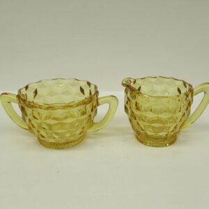 Jeannette Depression Glass Yellow CUBE CUBIST Small Creamer and Sugar Bowl